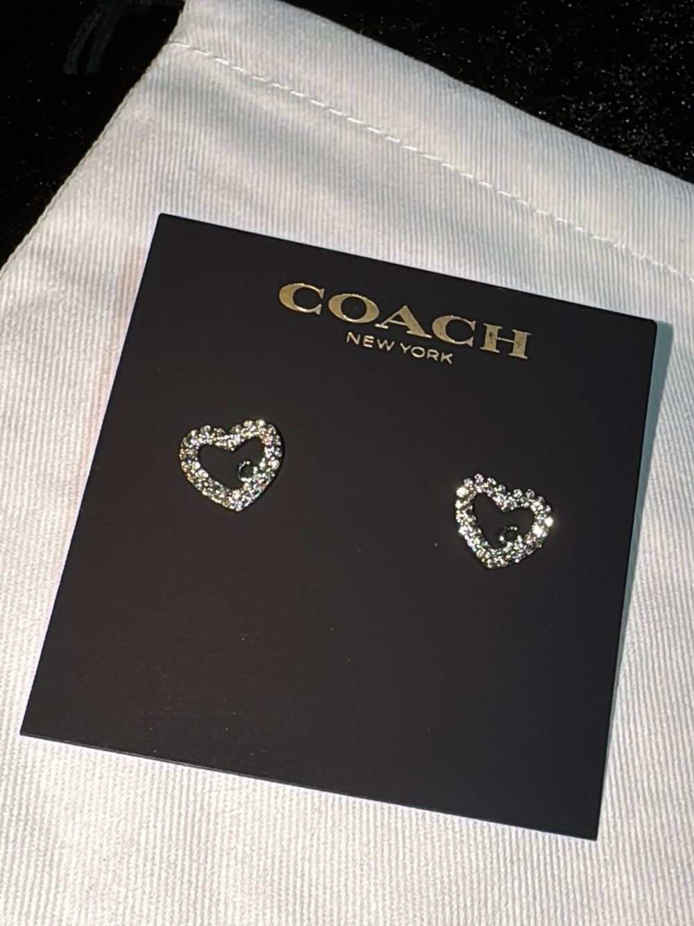 COACH New York Crystal Heart Outline Stud Earrings - Silver